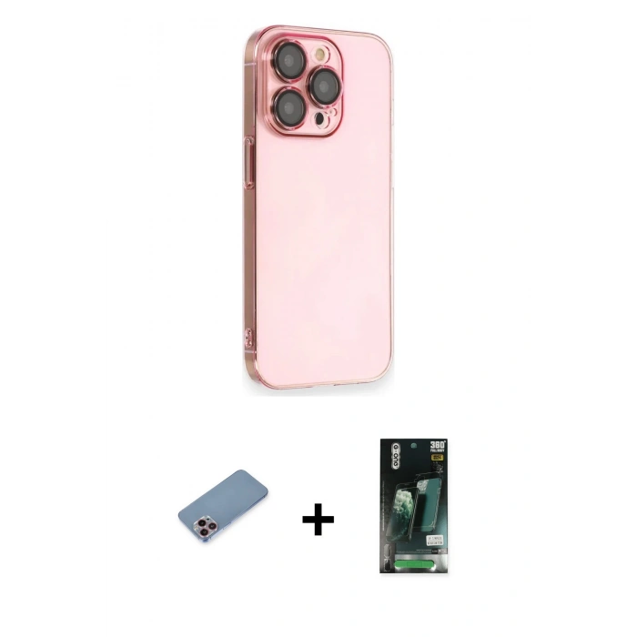 MARSİLYAN™- iPhone 13 Pro Max Kılıf Siluet Minimal Özel Seri - Şeffaf 360 Full Body Arka Koruyucu + Shine Kamera Lens Koruma Cam - PE