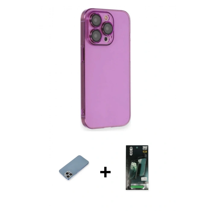 MARSİLYAN™- iPhone 13 Pro Max Kılıf Siluet Minimal Özel Seri - Şeffaf 360 Full Body Arka Koruyucu + Shine Kamera Lens Koruma Cam - GI