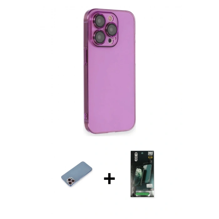 MARSİLYAN™- iPhone 13 Pro Max Kılıf Siluet Minimal Özel Seri - Şeffaf 360 Full Body Arka Koruyucu + Shine Kamera Lens Koruma Cam - PE