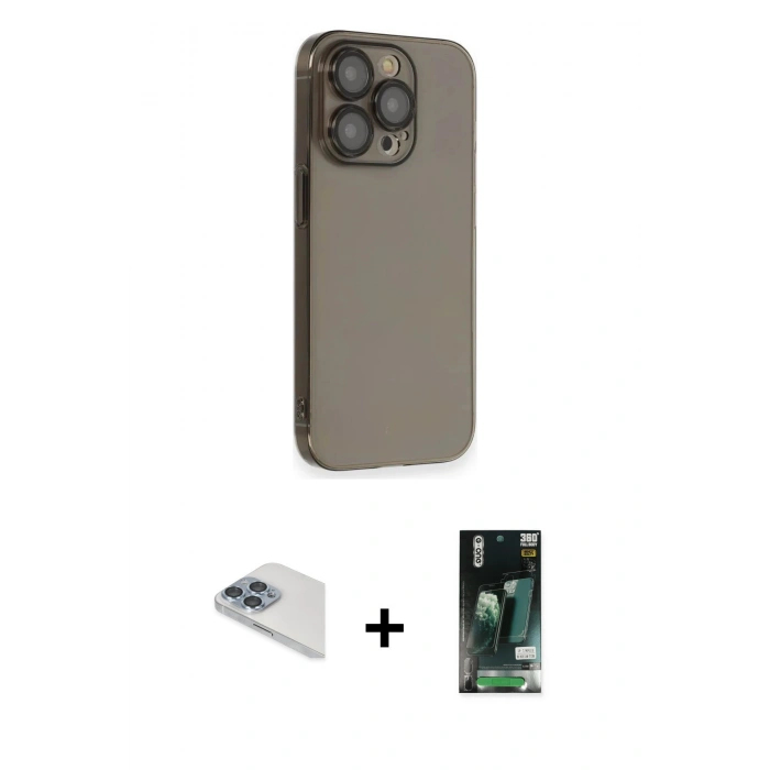 MARSİLYAN™- iPhone 13 Pro Max Kılıf Siluet Minimal Özel Seri - Şeffaf 360 Full Body Arka Koruyucu + Sierra Blue Pers Alüminyum Kamera Lens