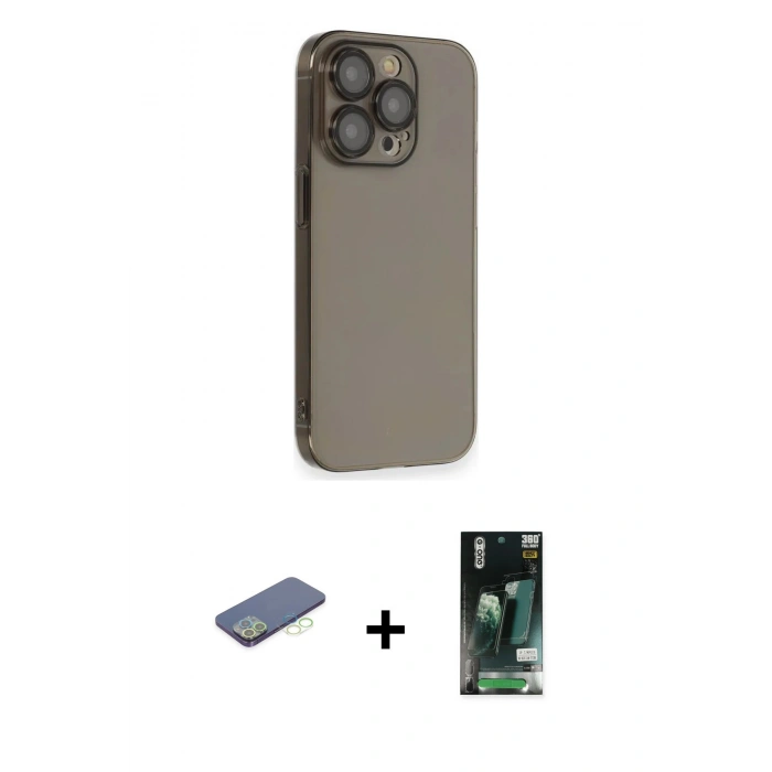 MARSİLYAN™- iPhone 13 Pro Max Kılıf Siluet Minimal Özel Seri - Şeffaf 360 Full Body Arka Koruyucu + Renkli Kamera Lens Koruma Cam - YL