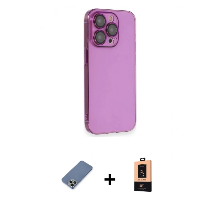 MARSİLYAN™- iPhone 13 Pro Max Kılıf Siluet Minimal Özel Seri - Şeffaf Maxco Cam Ekran Koruyucu + Açık Yeşil Metal Kamera Lens Koruma Cam