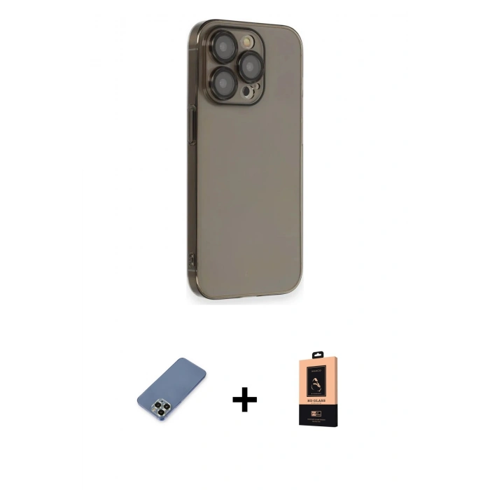 MARSİLYAN™- iPhone 13 Pro Max Kılıf Siluet Minimal Özel Seri - Şeffaf Maxco Cam Ekran Koruyucu + Açık Yeşil Metal Kamera Lens Koruma Cam