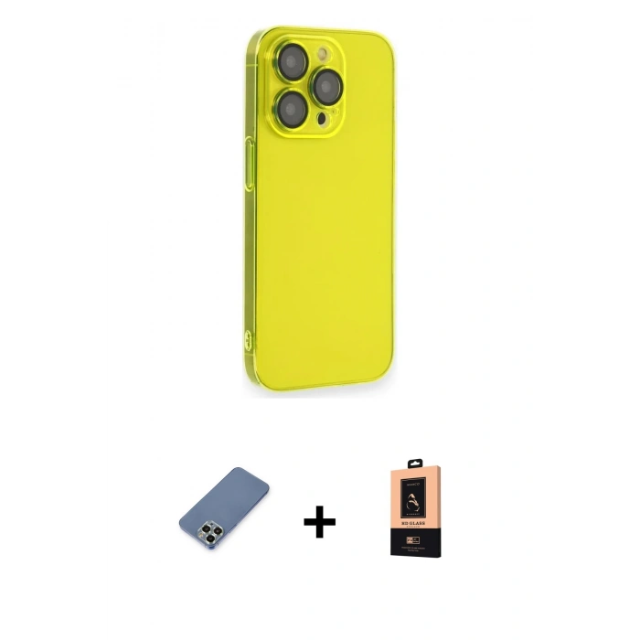 MARSİLYAN™- iPhone 13 Pro Max Kılıf Siluet Minimal Özel Seri - Şeffaf Maxco Cam Ekran Koruyucu + Açık Yeşil Metal Kamera Lens Koruma Cam