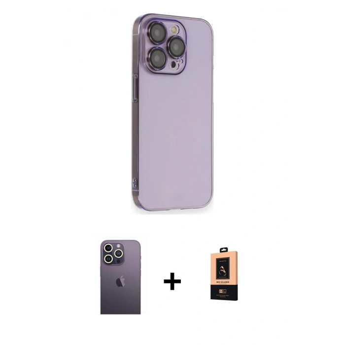 MARSİLYAN™- iPhone 13 Pro Max Kılıf Siluet Minimal Özel Seri - Şeffaf Maxco Cam Ekran Koruyucu + Neon Fosforlu Kamera Lens - BZ