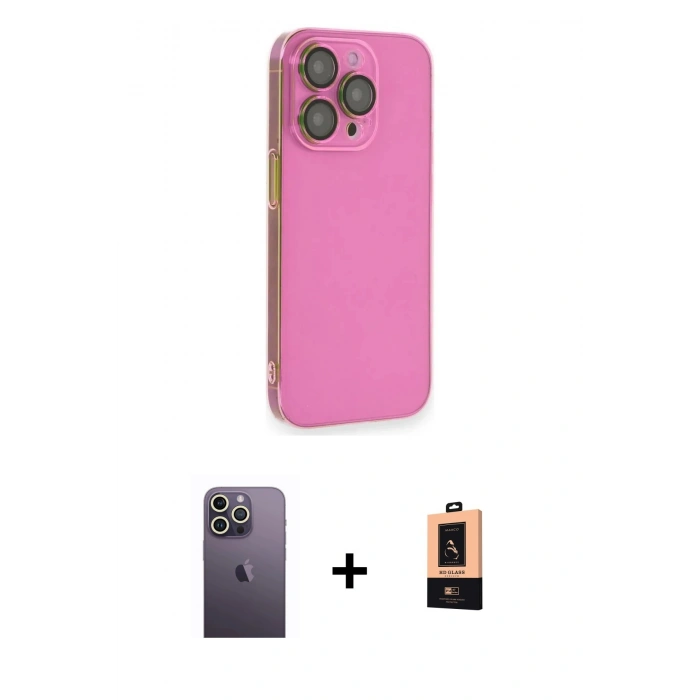 MARSİLYAN™- iPhone 13 Pro Max Kılıf Siluet Minimal Özel Seri - Şeffaf Maxco Cam Ekran Koruyucu + Neon Fosforlu Kamera Lens - BZ