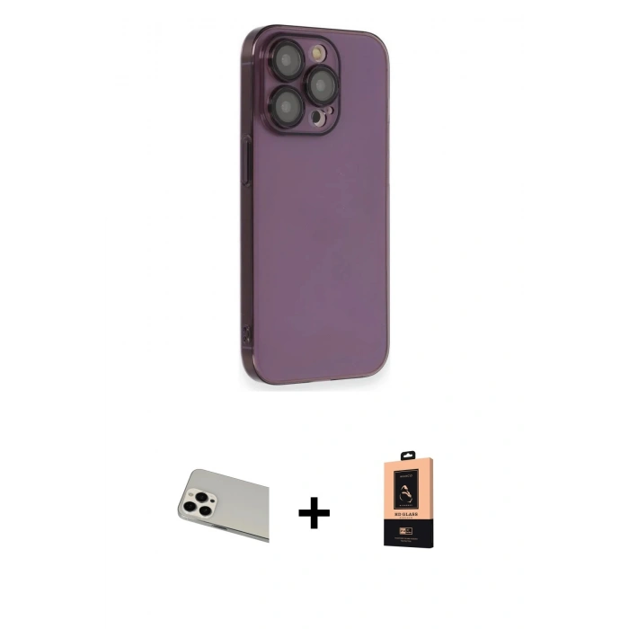 MARSİLYAN™- iPhone 13 Pro Max Kılıf Siluet Minimal Özel Seri - Şeffaf Maxco Cam Ekran Koruyucu + Rainbow Kamera Lens Koruma Cam - BZ