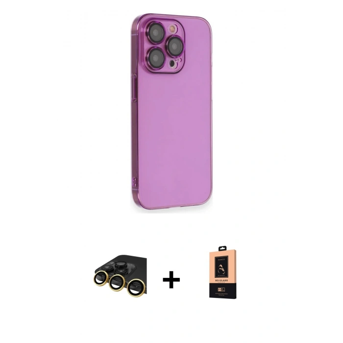 MARSİLYAN™- iPhone 13 Pro Max Kılıf Siluet Minimal Özel Seri - Şeffaf Maxco Cam Ekran Koruyucu + Gold Raze Metal Kamera Lens