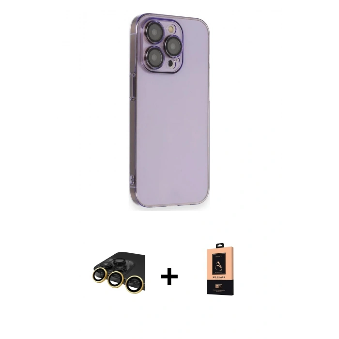 MARSİLYAN™- iPhone 13 Pro Max Kılıf Siluet Minimal Özel Seri - Şeffaf Maxco Cam Ekran Koruyucu + Gold Raze Metal Kamera Lens