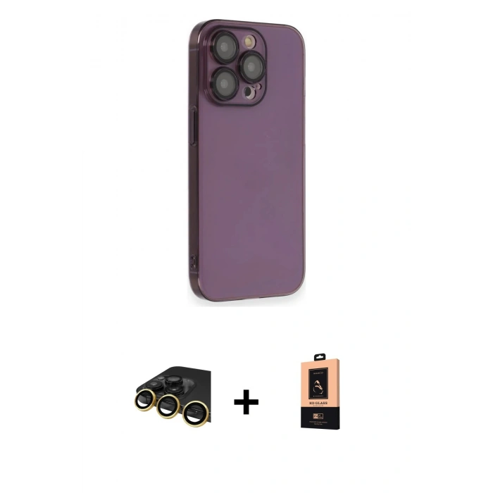 MARSİLYAN™- iPhone 13 Pro Max Kılıf Siluet Minimal Özel Seri - Şeffaf Maxco Cam Ekran Koruyucu + Gold Raze Metal Kamera Lens