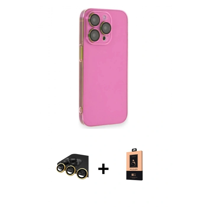 MARSİLYAN™- iPhone 13 Pro Max Kılıf Siluet Minimal Özel Seri - Şeffaf Maxco Cam Ekran Koruyucu + Gold Raze Metal Kamera Lens