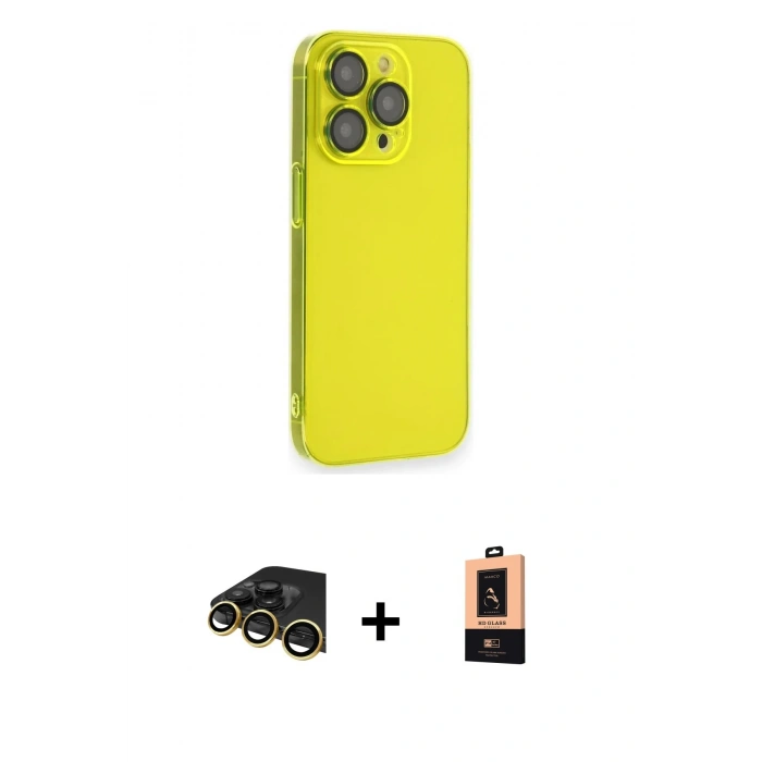 MARSİLYAN™- iPhone 13 Pro Max Kılıf Siluet Minimal Özel Seri - Şeffaf Maxco Cam Ekran Koruyucu + Gold Raze Metal Kamera Lens