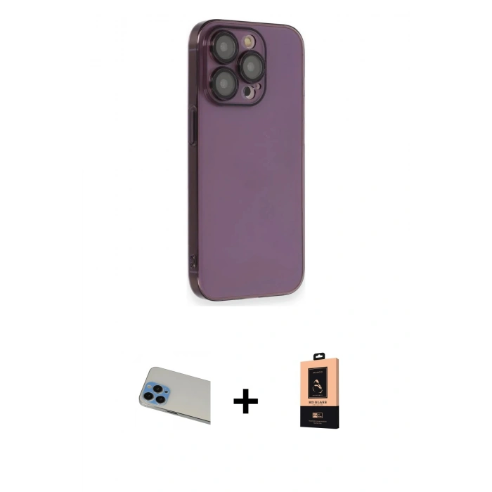 MARSİLYAN™- iPhone 13 Pro Max Kılıf Siluet Minimal Özel Seri - Şeffaf Maxco Cam Ekran Koruyucu + Mavi Rainbow Kamera Lens Koruma Cam