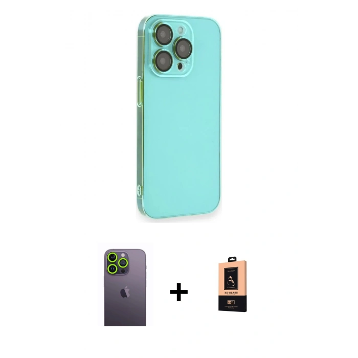 MARSİLYAN™- iPhone 13 Pro Max Kılıf Siluet Minimal Özel Seri - Şeffaf Maxco Cam Ekran Koruyucu + Neon Fosforlu Kamera Lens - YL