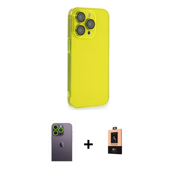 MARSİLYAN™- iPhone 13 Pro Max Kılıf Siluet Minimal Özel Seri - Şeffaf Maxco Cam Ekran Koruyucu + Neon Fosforlu Kamera Lens - YL