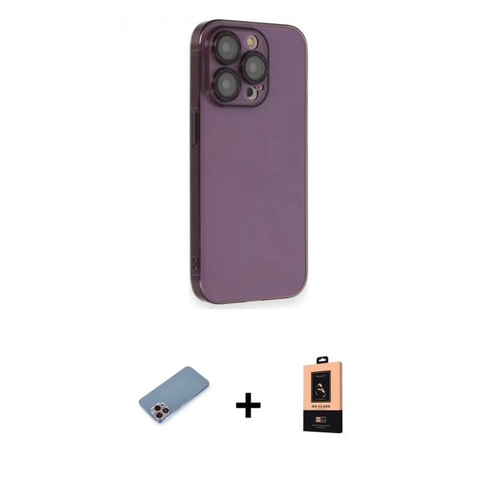 MARSİLYAN™- iPhone 13 Pro Max Kılıf Siluet Minimal Özel Seri - Şeffaf Maxco Cam Ekran Koruyucu + Pembe Shine Kamera Lens Koruma Cam