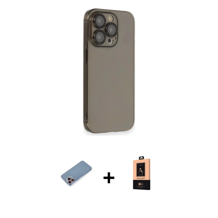 MARSİLYAN™- iPhone 13 Pro Max Kılıf Siluet Minimal Özel Seri - Şeffaf Maxco Cam Ekran Koruyucu + Pembe Shine Kamera Lens Koruma Cam