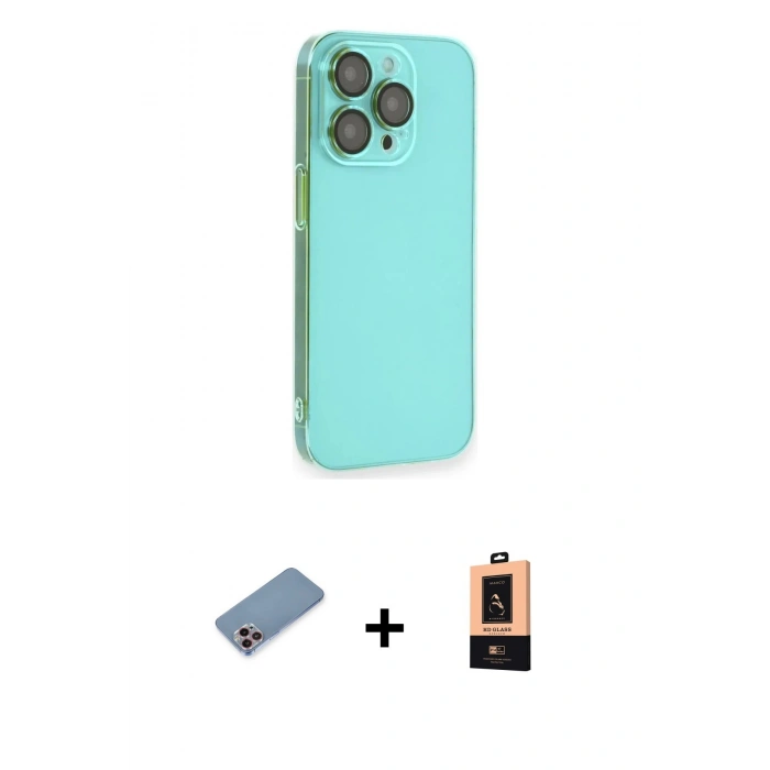 MARSİLYAN™- iPhone 13 Pro Max Kılıf Siluet Minimal Özel Seri - Şeffaf Maxco Cam Ekran Koruyucu + Pembe Shine Kamera Lens Koruma Cam