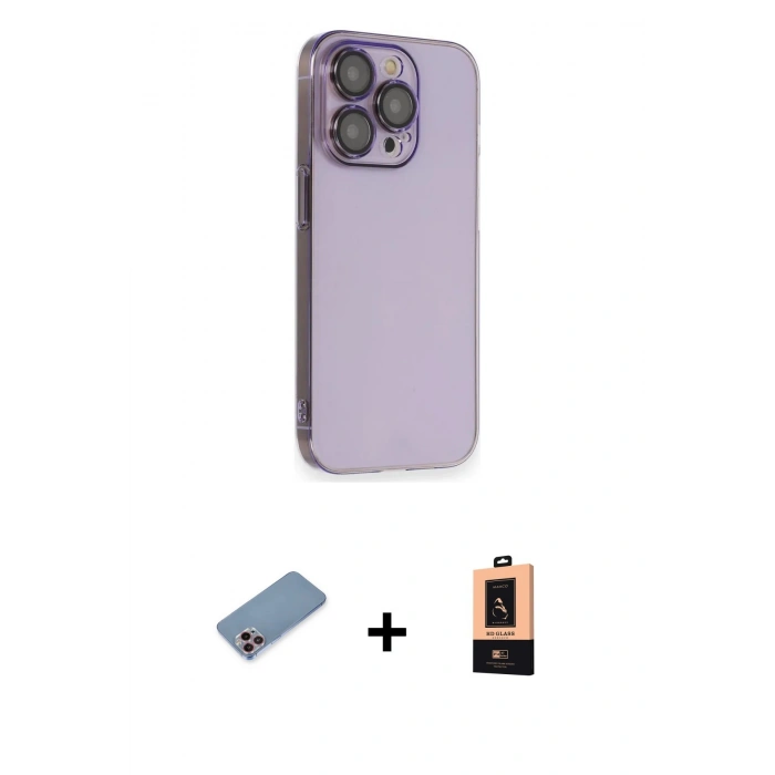 MARSİLYAN™- iPhone 13 Pro Max Kılıf Siluet Minimal Özel Seri - Şeffaf Maxco Cam Ekran Koruyucu + Pembe Shine Kamera Lens Koruma Cam