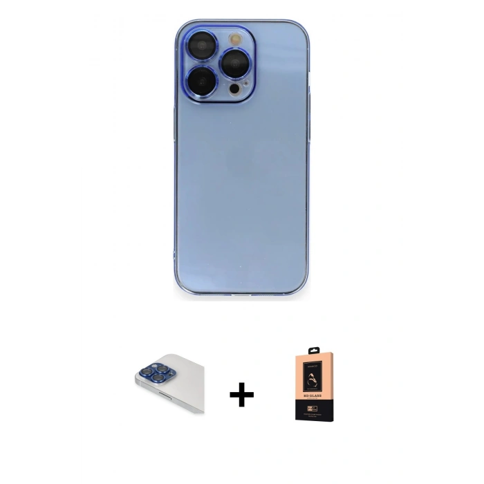 MARSİLYAN™- iPhone 13 Pro Max Kılıf Siluet Minimal Özel Seri - Şeffaf Maxco Cam Ekran Koruyucu + Pers Alüminyum Kamera Lens - LT