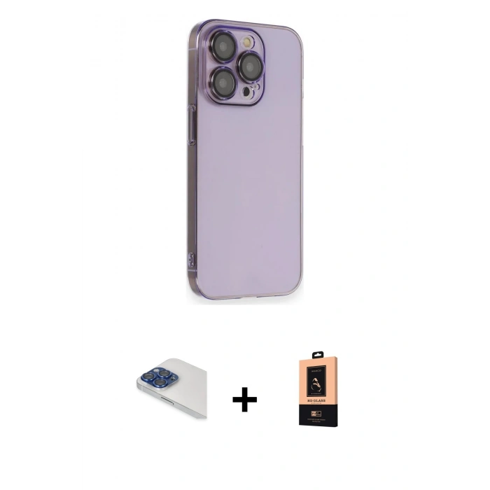 MARSİLYAN™- iPhone 13 Pro Max Kılıf Siluet Minimal Özel Seri - Şeffaf Maxco Cam Ekran Koruyucu + Pers Alüminyum Kamera Lens - LT
