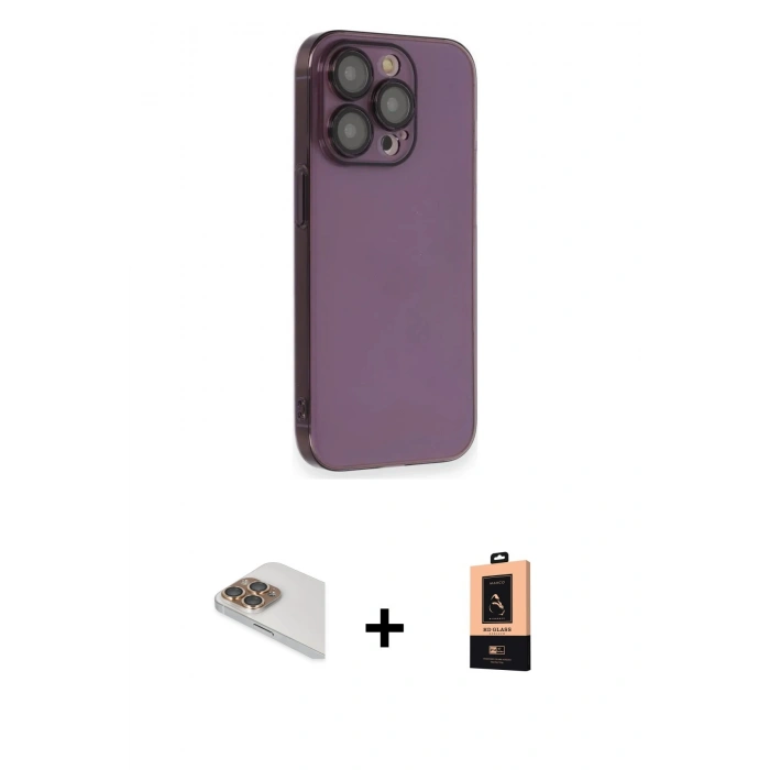 MARSİLYAN™- iPhone 13 Pro Max Kılıf Siluet Minimal Özel Seri - Şeffaf Maxco Cam Ekran Koruyucu + Pers Alüminyum Kamera Lens - GD