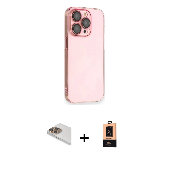 MARSİLYAN™- iPhone 13 Pro Max Kılıf Siluet Minimal Özel Seri - Şeffaf Maxco Cam Ekran Koruyucu + Pers Alüminyum Kamera Lens - GD