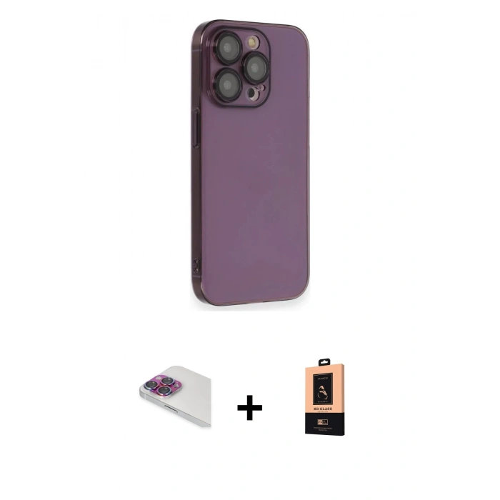 MARSİLYAN™- iPhone 13 Pro Max Kılıf Siluet Minimal Özel Seri - Şeffaf Maxco Cam Ekran Koruyucu + Pers Alüminyum Kamera Lens - GI