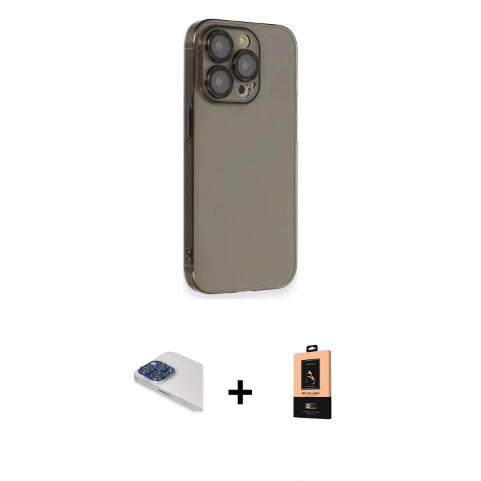 MARSİLYAN™- iPhone 13 Pro Max Kılıf Siluet Minimal Özel Seri - Şeffaf Maxco Cam Ekran Koruyucu + Pers Alüminyum Kamera Lens - LT