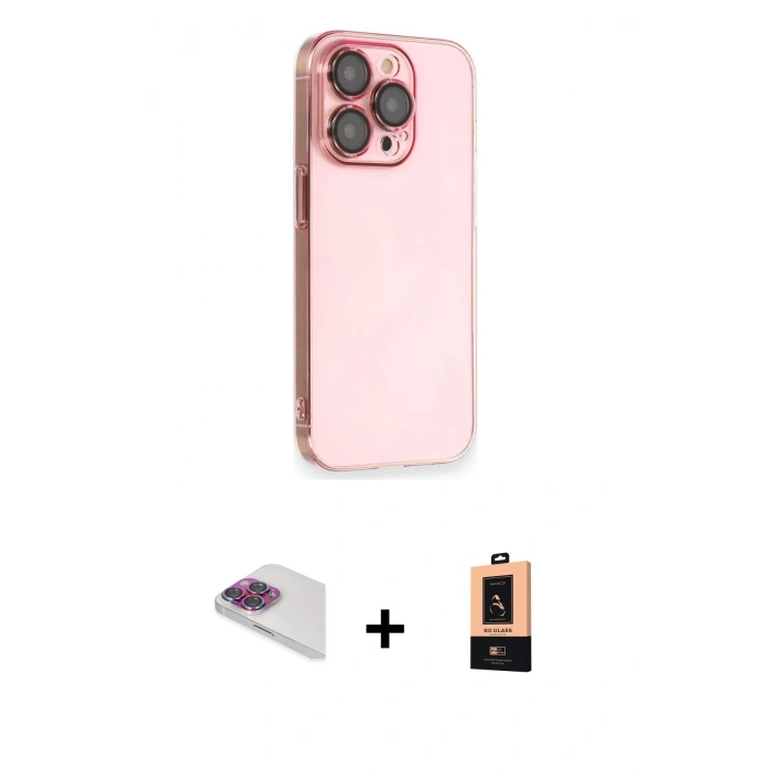 MARSİLYAN™- iPhone 13 Pro Max Kılıf Siluet Minimal Özel Seri - Şeffaf Maxco Cam Ekran Koruyucu + Pers Alüminyum Kamera Lens - GI