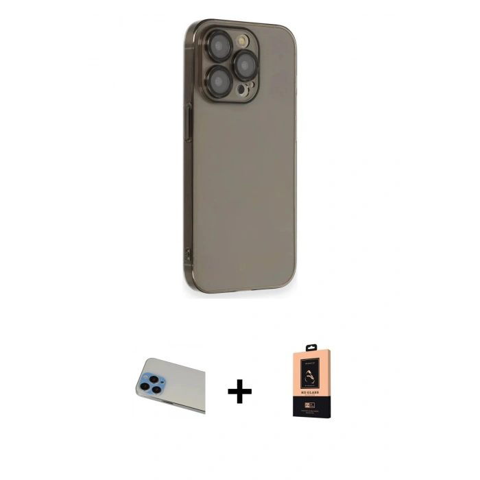MARSİLYAN™- iPhone 13 Pro Max Kılıf Siluet Minimal Özel Seri - Şeffaf Maxco Cam Ekran Koruyucu + Rainbow Kamera Lens Koruma Cam - MI