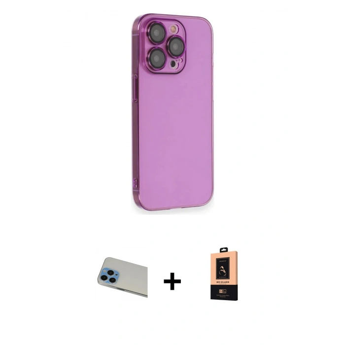 MARSİLYAN™- iPhone 13 Pro Max Kılıf Siluet Minimal Özel Seri - Şeffaf Maxco Cam Ekran Koruyucu + Rainbow Kamera Lens Koruma Cam - MI
