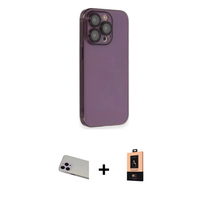 MARSİLYAN™- iPhone 13 Pro Max Kılıf Siluet Minimal Özel Seri - Şeffaf Maxco Cam Ekran Koruyucu + Rainbow Kamera Lens Koruma Cam - MR