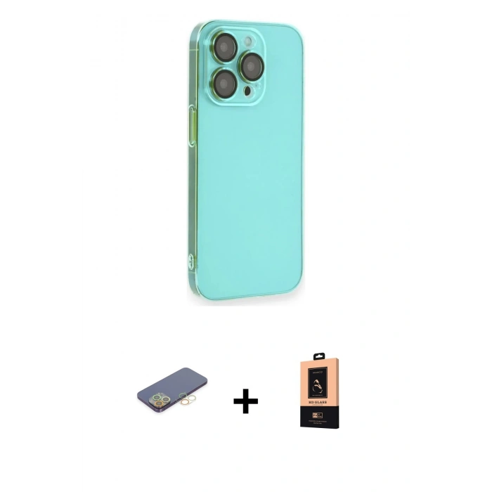 MARSİLYAN™- iPhone 13 Pro Max Kılıf Siluet Minimal Özel Seri - Şeffaf Maxco Cam Ekran Koruyucu + Renkli Kamera Lens Koruma Cam - SI