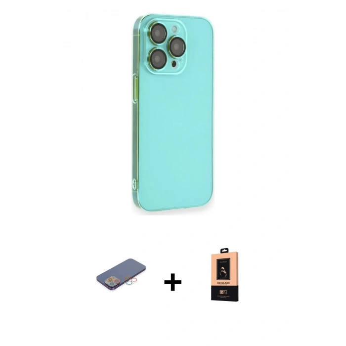MARSİLYAN™- iPhone 13 Pro Max Kılıf Siluet Minimal Özel Seri - Şeffaf Maxco Cam Ekran Koruyucu + Renkli Kamera Lens Koruma Cam - PE
