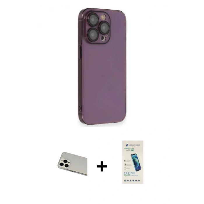 MARSİLYAN™- iPhone 13 Pro Max Kılıf Siluet Minimal Özel Seri - Şeffaf Pasifik Cam Ekran Koruyucu + Rainbow Kamera Lens Koruma Cam - BZ