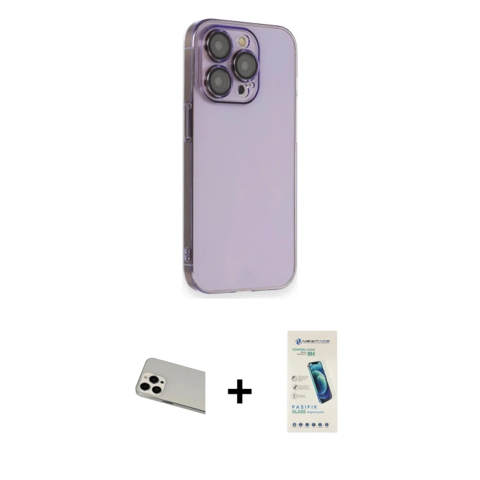 MARSİLYAN™- iPhone 13 Pro Max Kılıf Siluet Minimal Özel Seri - Şeffaf Pasifik Cam Ekran Koruyucu + Rainbow Kamera Lens Koruma Cam - BZ