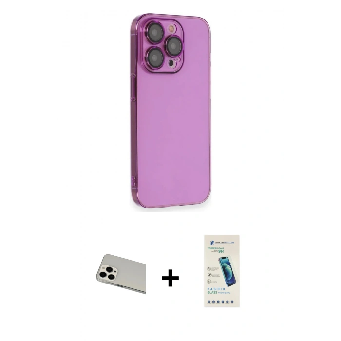 MARSİLYAN™- iPhone 13 Pro Max Kılıf Siluet Minimal Özel Seri - Şeffaf Pasifik Cam Ekran Koruyucu + Rainbow Kamera Lens Koruma Cam - BZ