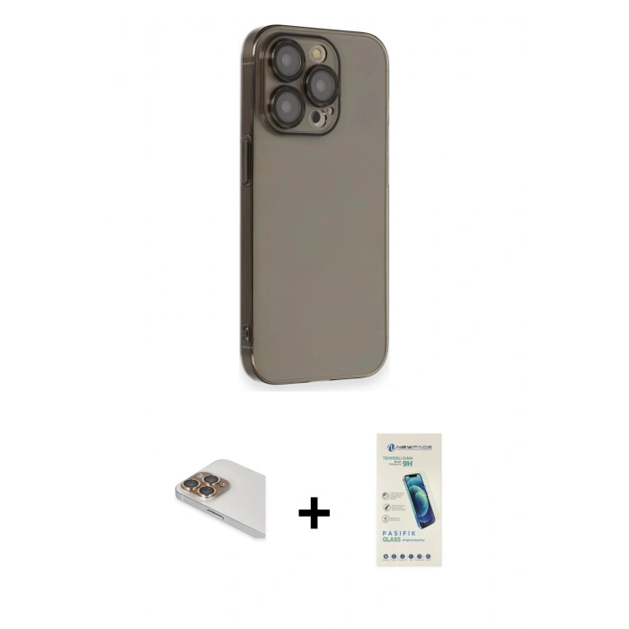 MARSİLYAN™- iPhone 13 Pro Max Kılıf Siluet Minimal Özel Seri - Şeffaf Pasifik Cam Ekran Koruyucu + Pers Alüminyum Kamera Lens - GD