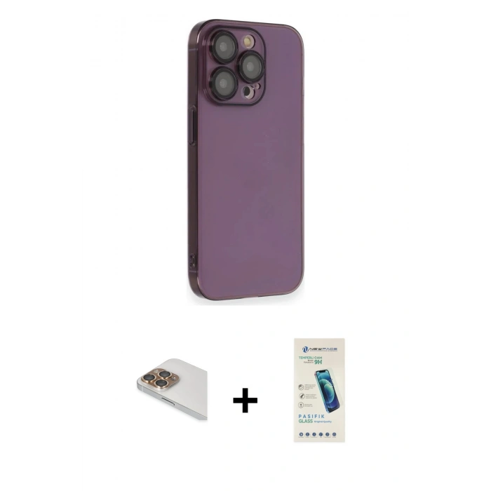 MARSİLYAN™- iPhone 13 Pro Max Kılıf Siluet Minimal Özel Seri - Şeffaf Pasifik Cam Ekran Koruyucu + Pers Alüminyum Kamera Lens - GD