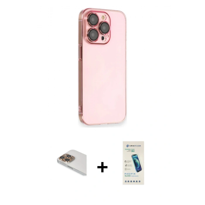 MARSİLYAN™- iPhone 13 Pro Max Kılıf Siluet Minimal Özel Seri - Şeffaf Pasifik Cam Ekran Koruyucu + Pers Alüminyum Kamera Lens - GD