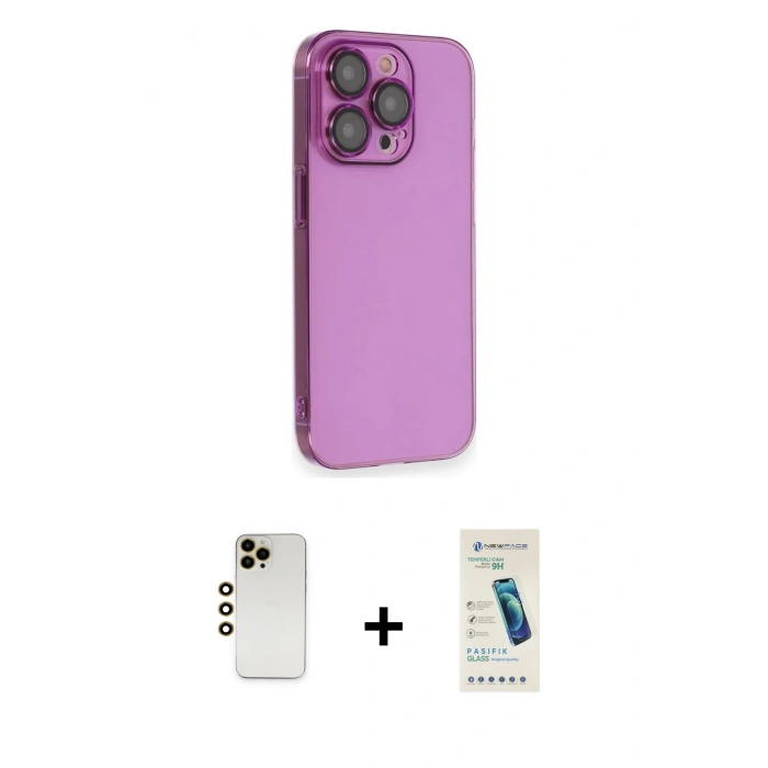 MARSİLYAN™- iPhone 13 Pro Max Kılıf Siluet Minimal Özel Seri - Şeffaf Pasifik Cam Ekran Koruyucu + Shine Kamera Lens - GD