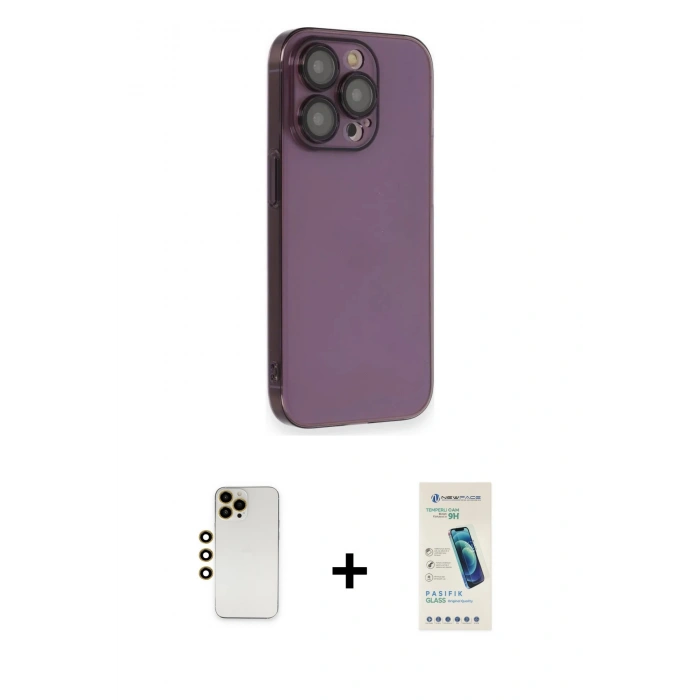 MARSİLYAN™- iPhone 13 Pro Max Kılıf Siluet Minimal Özel Seri - Şeffaf Pasifik Cam Ekran Koruyucu + Shine Kamera Lens - GD
