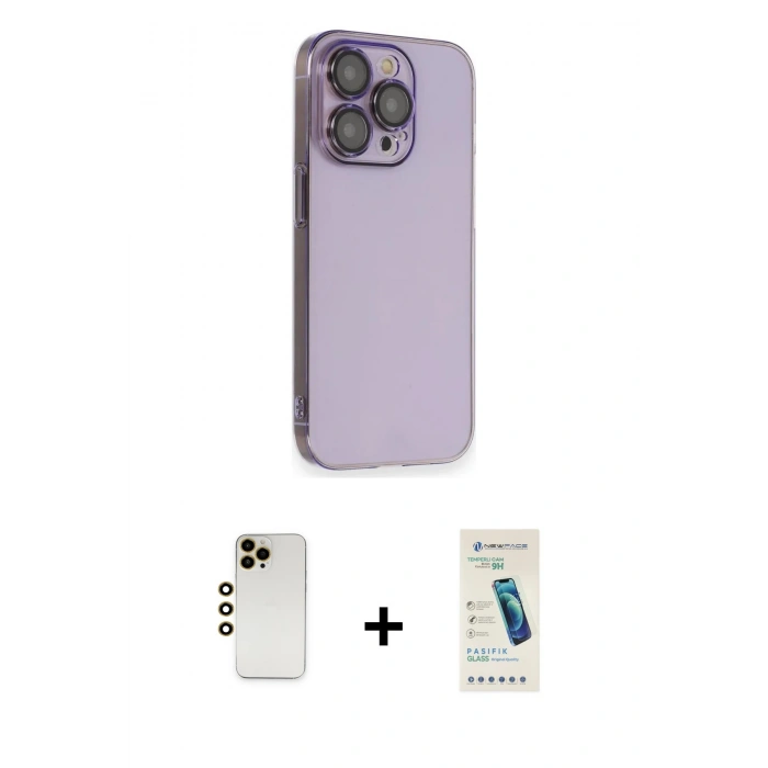 MARSİLYAN™- iPhone 13 Pro Max Kılıf Siluet Minimal Özel Seri - Şeffaf Pasifik Cam Ekran Koruyucu + Shine Kamera Lens - GD