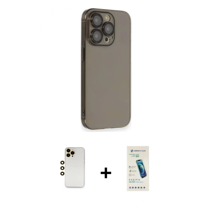 MARSİLYAN™- iPhone 13 Pro Max Kılıf Siluet Minimal Özel Seri - Şeffaf Pasifik Cam Ekran Koruyucu + Shine Kamera Lens - GD