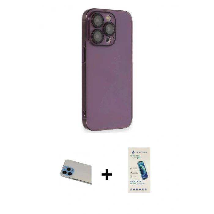 MARSİLYAN™- iPhone 13 Pro Max Kılıf Siluet Minimal Özel Seri - Şeffaf Pasifik Cam Ekran Koruyucu + Rainbow Kamera Lens Koruma Cam - MI