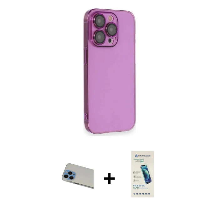 MARSİLYAN™- iPhone 13 Pro Max Kılıf Siluet Minimal Özel Seri - Şeffaf Pasifik Cam Ekran Koruyucu + Rainbow Kamera Lens Koruma Cam - MI