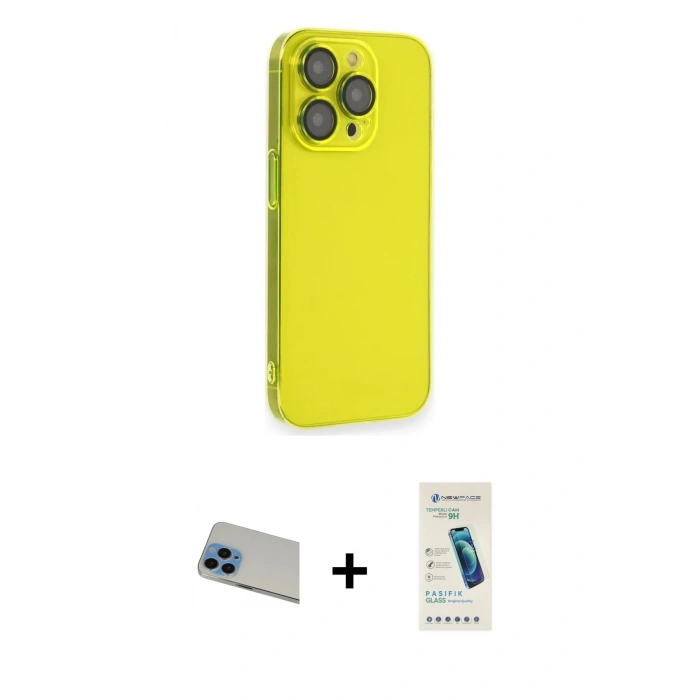 MARSİLYAN™- iPhone 13 Pro Max Kılıf Siluet Minimal Özel Seri - Şeffaf Pasifik Cam Ekran Koruyucu + Rainbow Kamera Lens Koruma Cam - MI