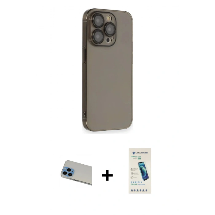 MARSİLYAN™- iPhone 13 Pro Max Kılıf Siluet Minimal Özel Seri - Şeffaf Pasifik Cam Ekran Koruyucu + Rainbow Kamera Lens Koruma Cam - MI