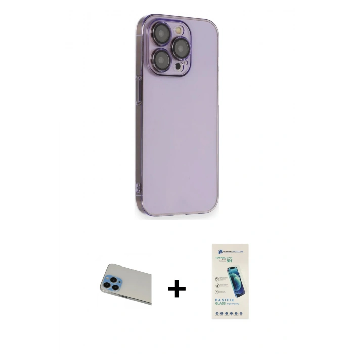 MARSİLYAN™- iPhone 13 Pro Max Kılıf Siluet Minimal Özel Seri - Şeffaf Pasifik Cam Ekran Koruyucu + Rainbow Kamera Lens Koruma Cam - MI